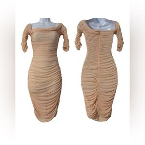 House of CB London Sheer Rushed Mesh Bodycon Dress in Light Pink Sz M Party Chic
